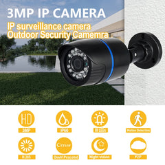 POE IP Camera IP65 Waterproof Bullet Outdoor 3MP 24Pcs IR LED Security Night CCTV System Video Surveillance