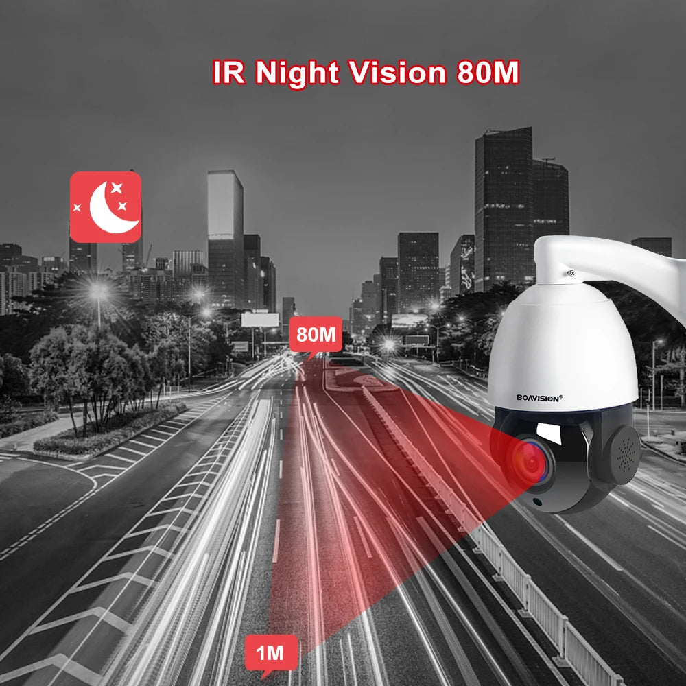 Outdoor 30X Zoom POE PTZ 4K 8MP 5MP H.265 Audio Speed Dome IP Camera Night Vision 80M CCTV Camera Hikvision Protocol Compatible