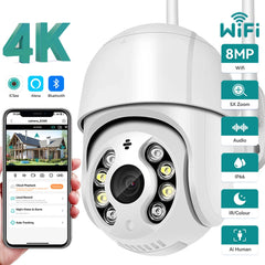 4K Mini PTZ Wifi Camera H.265 Auto Tracking 8MP Wireless IP Camera 4Xdigital Zoom AI Human Detection Dual Light Source ICSEE