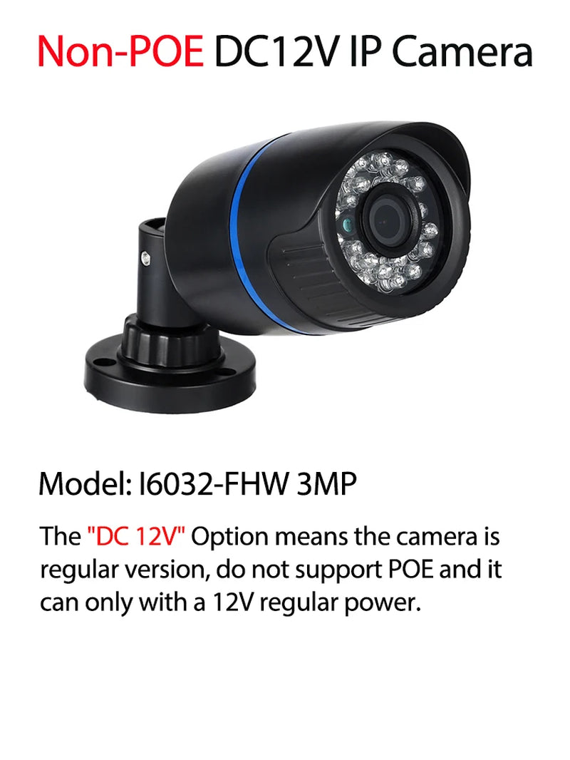 POE IP Camera IP65 Waterproof Bullet Outdoor 3MP 24Pcs IR LED Security Night CCTV System Video Surveillance
