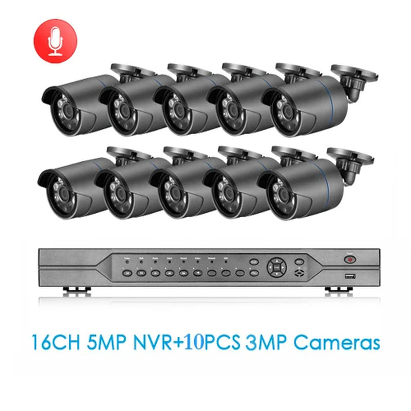 H.265 16CH POE NVR Kit 3MP CCTV Camera System 3MP Outdoor Waterproof Audio IP Camera POE Security Video Surveillance Set