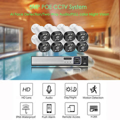 8CH 5MP NVR POE CCTV Camera Security System Kit Two Way Audio Ai IP Camera Outdoor Color Night Vision Surveillance Set