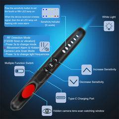 G718 anti Spy Camera Detector Protection Alarm Multi-Function Mini Wireless Wifi Tester RF Signal Device Scanner Infrared Detect