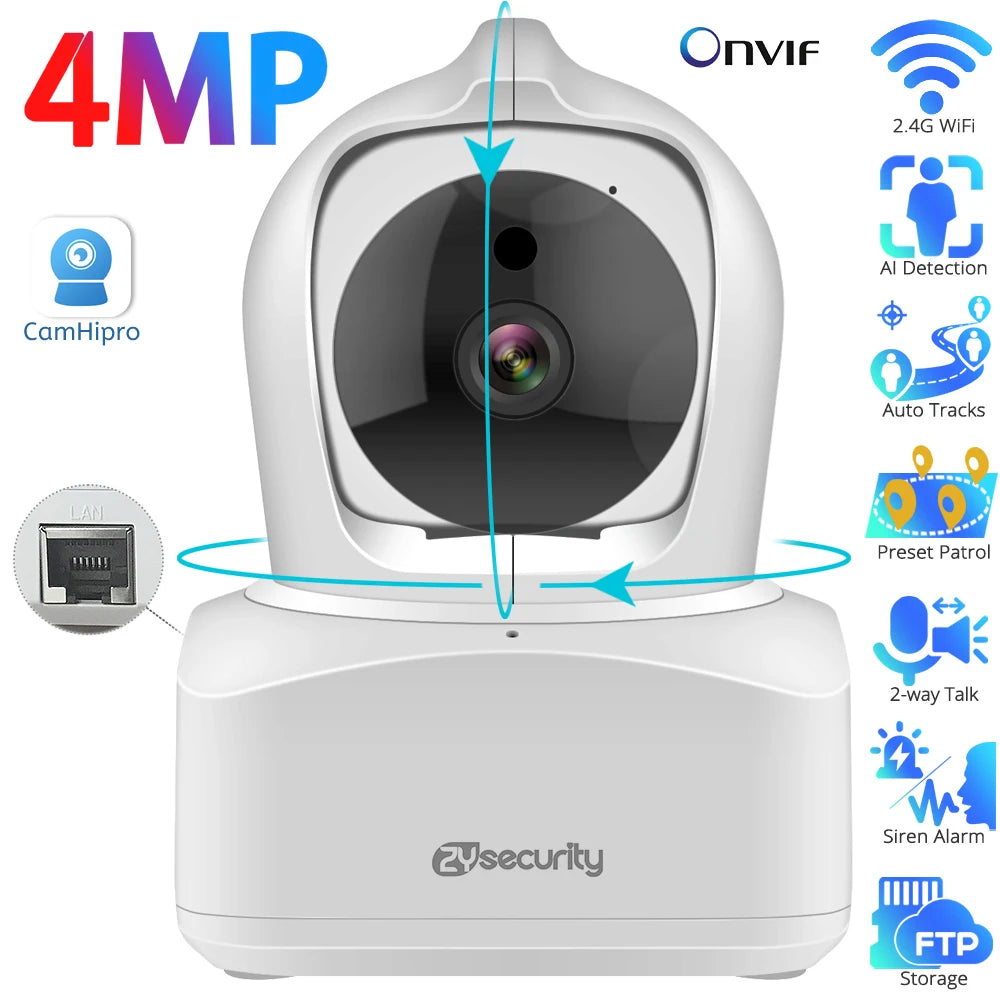 4MP Wifi PTZ Camera Indoor Smart Home Security Dome IP Camera 15M IR Night Vision Human Tracking Wireless Pet Camera Camhipro
