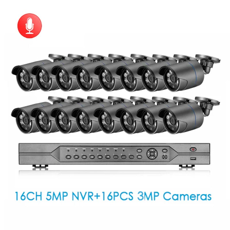 H.265 16CH POE NVR Kit 3MP CCTV Camera System 3MP Outdoor Waterproof Audio IP Camera POE Security Video Surveillance Set
