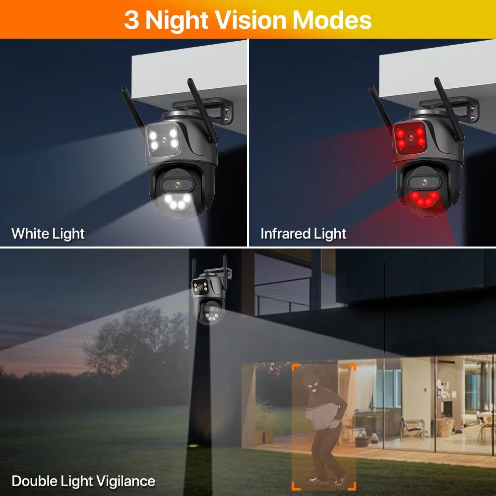 IP Camera 6K 9MP HD Wifi Outdoor Camera 8X Zoom Three Lens Dual Screen Home Security PTZ Camera 6MP Video Surveillance Icsee