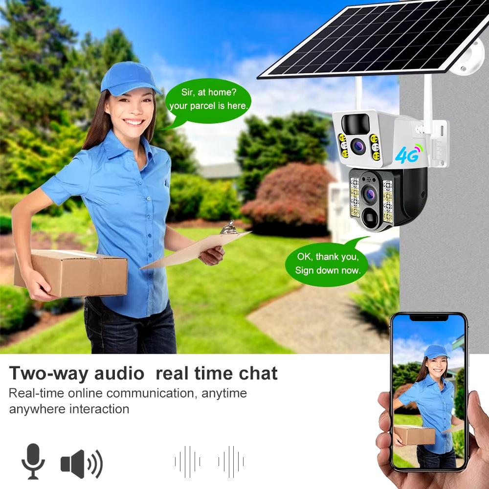 8MP 4K Wireless Solar Camera 4G Sim Outdoor Dual Lens Wifi IP Camera PIR Night Vision  Pro CCTV Security Protection Monitor