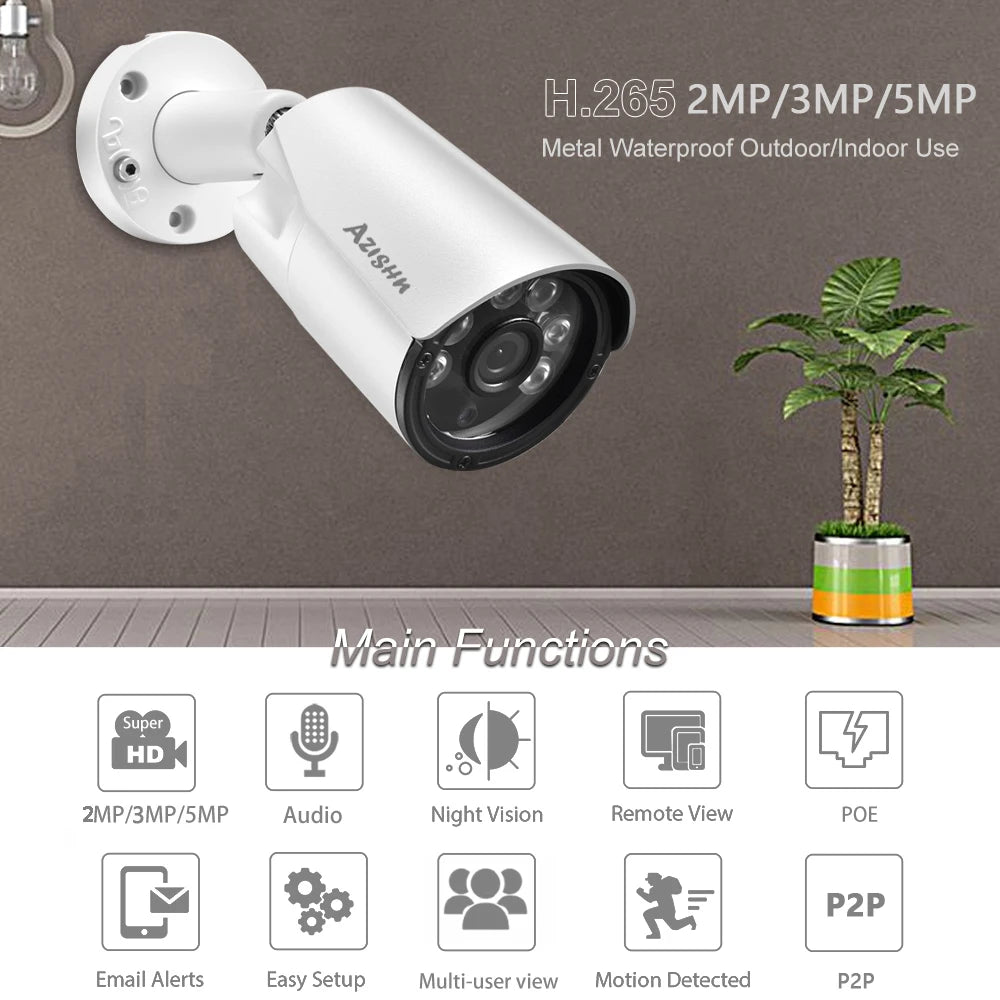 H.265+ 5MP/4MP/3MP/2MP POE IP Camera Street Audio Night Vision Metal IP67 CCTV Security Outdoor Video Surveillance Camera