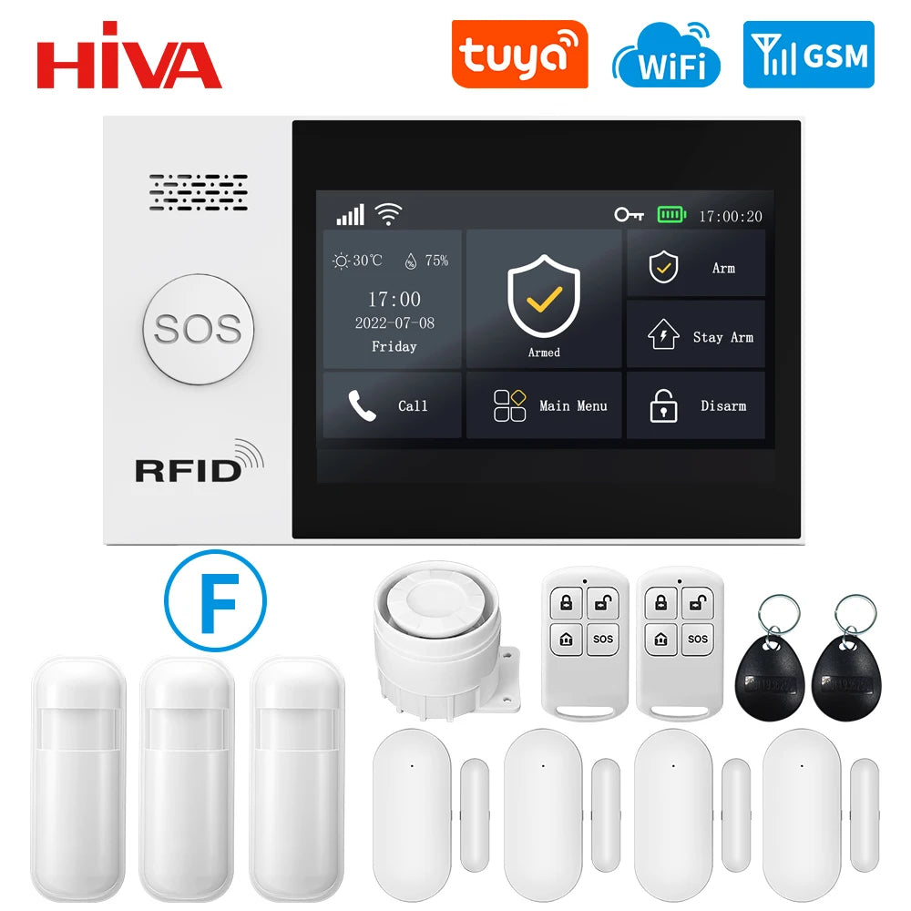 PG-107 Tuya Wireless WIFI GSM Home Burglar Alarm System IP Camera PIR Motion Sensor Door Sensor Security Alarm Kit APP Control