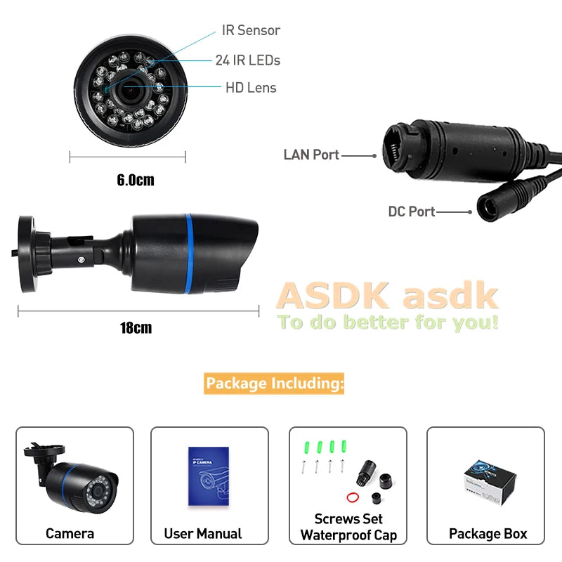 POE IP Camera IP65 Waterproof Bullet Outdoor 3MP 24Pcs IR LED Security Night CCTV System Video Surveillance