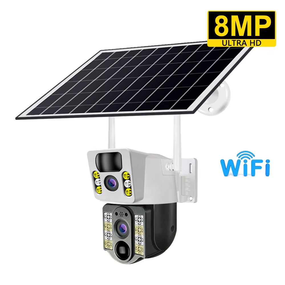 8MP 4K Wireless Solar Camera 4G Sim Outdoor Dual Lens Wifi IP Camera PIR Night Vision  Pro CCTV Security Protection Monitor