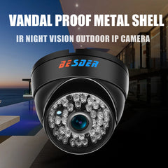 BESDER Wide Angle 2.8Mm Vandal Proof 1080P IP Camera Dome Waterproof 48 PCS LED Indoor Outdoor Network IP Camera IR Night Vision