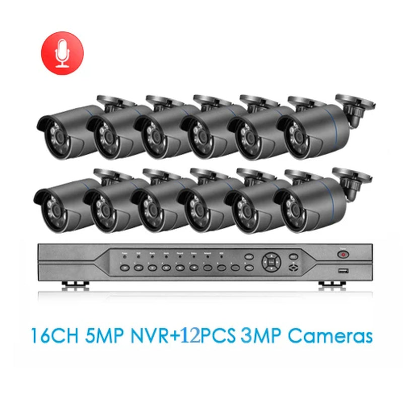 H.265 16CH POE NVR Kit 3MP CCTV Camera System 3MP Outdoor Waterproof Audio IP Camera POE Security Video Surveillance Set