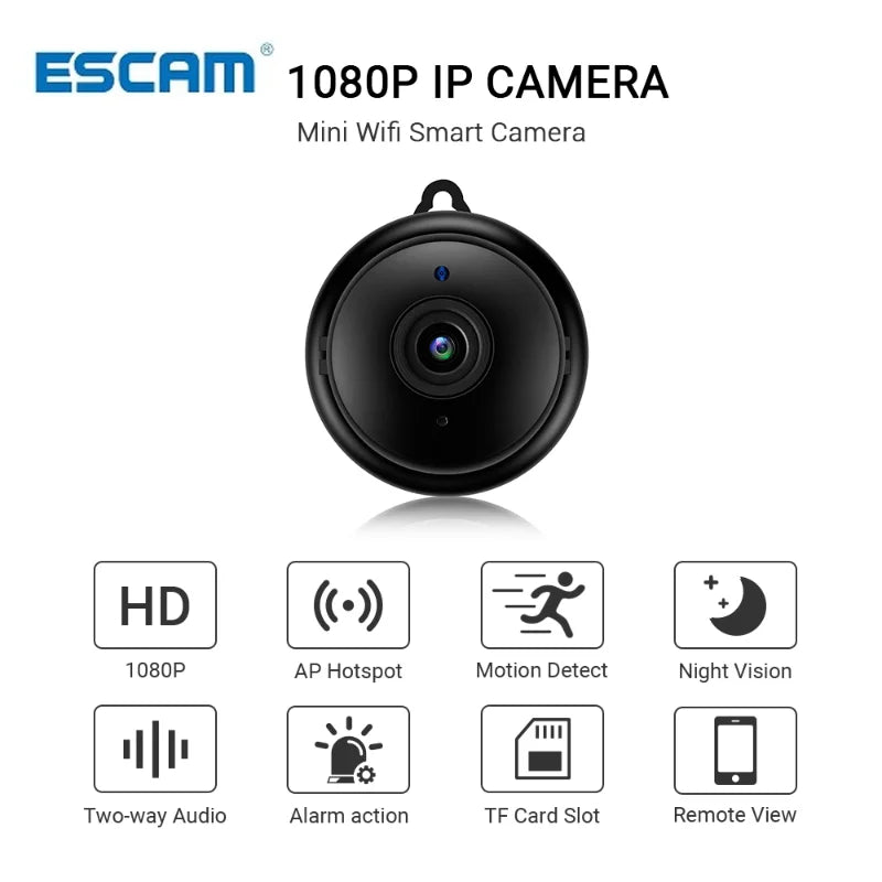 Escam V380 Mini Wifi IP Camera HD 1080P Wireless Indoor Camera Nightvision Two Way Audio Motion Detection Baby Monitor Camera
