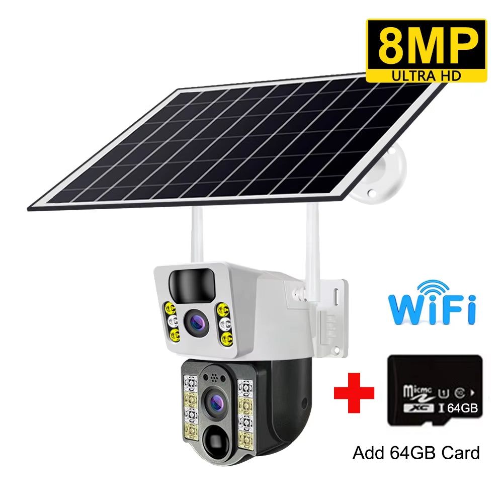 8MP 4K Wireless Solar Camera 4G Sim Outdoor Dual Lens Wifi IP Camera PIR Night Vision  Pro CCTV Security Protection Monitor