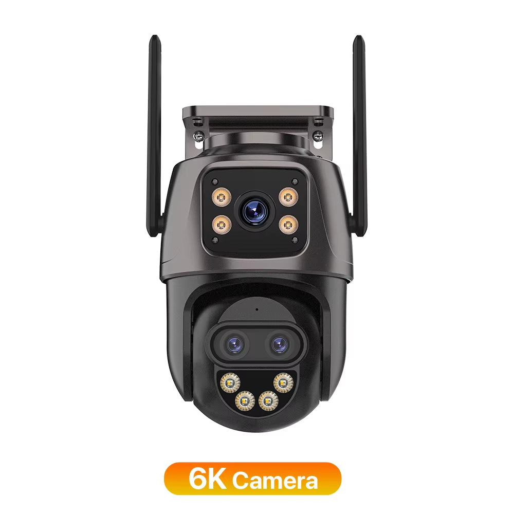 IP Camera 6K 9MP HD Wifi Outdoor Camera 8X Zoom Three Lens Dual Screen Home Security PTZ Camera 6MP Video Surveillance Icsee