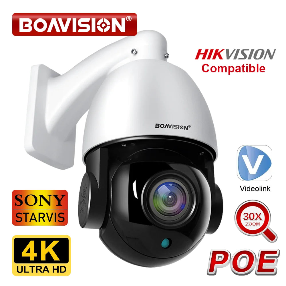 Outdoor 30X Zoom POE PTZ 4K 8MP 5MP H.265 Audio Speed Dome IP Camera Night Vision 80M CCTV Camera Hikvision Protocol Compatible